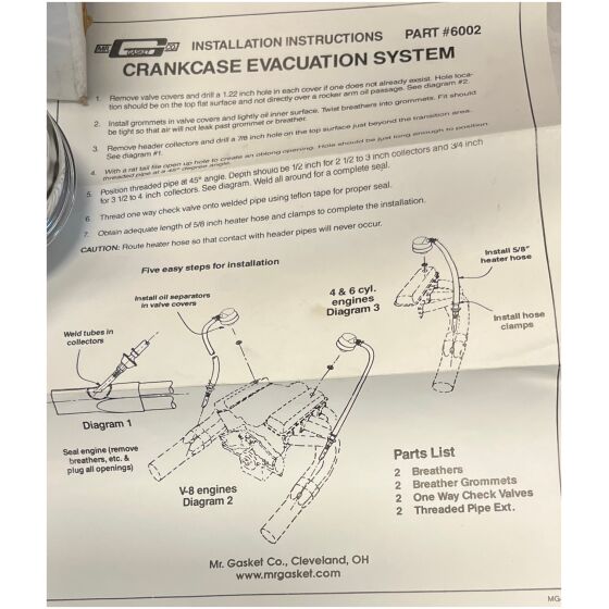 Vevhusventilation ,1 röradapter saknas, i övrigt komplett set, Mr Gasket 6002