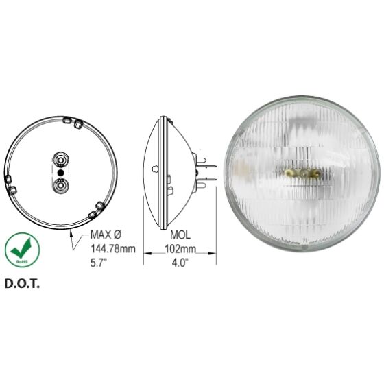 Strålkastare Sealed Beam 5 3/4" passar bilar 1958-96
