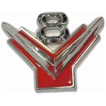 V8 emblem metall ca 5x5cm slät baksida