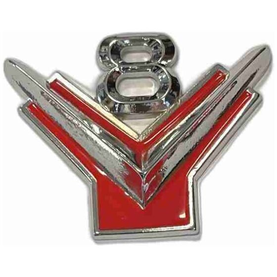 V8 emblem metall ca 5x5cm slät baksida