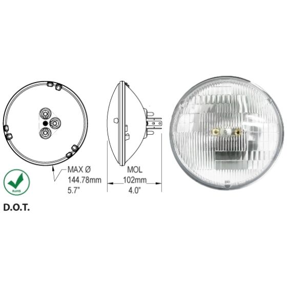 Strålkastare Sealed Beam 5 3/4" passar bilar 1958-96