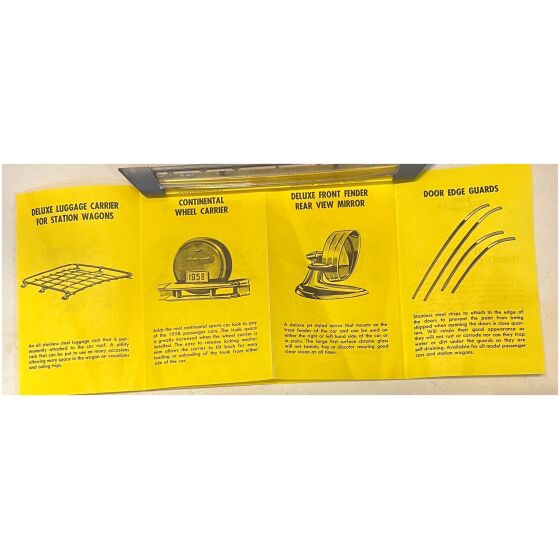 Liten ovanlig försäljningsbroschyr 15cm hög Chevrolet dealer 1958 Accessories