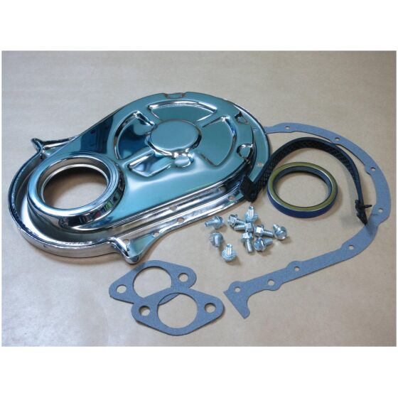 Transmissionskåpa kromad med packningar & bultar Chev Big Block Mr Gasket 9879
