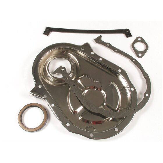 Transmissionskåpa kromad med packningar & bultar Chev Big Block Mr Gasket 9879