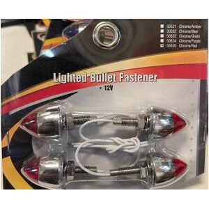 Bullet kromade (4-styck) license plate fastener med red belysning