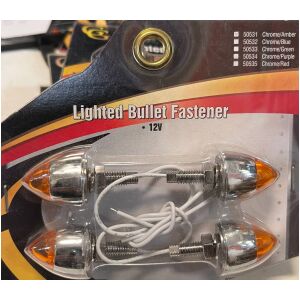 Bullet kromade (4-styck) license plate fastener med amber belysning