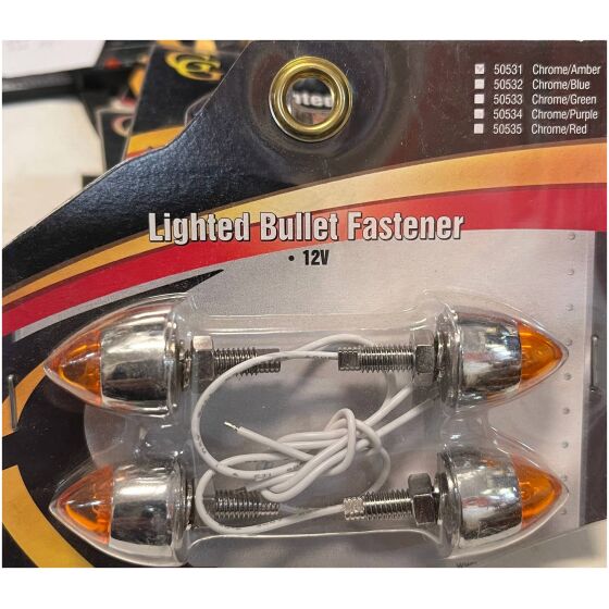 Bullet kromade (4-styck) license plate fastener med amber belysning