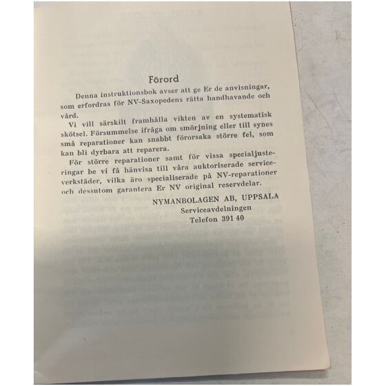 NV Saxopeden 1954 27 sidor Instruktionsbok på svenska , Nymanbolagen AB Uppsala
