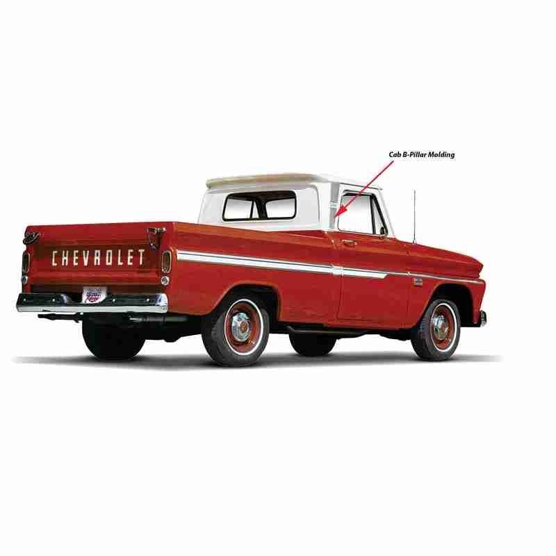 1964-66 Chevrolet Pickup; Cab "B-Pillar" Side Moldings; Stainless Steel; Pair - Bild 2