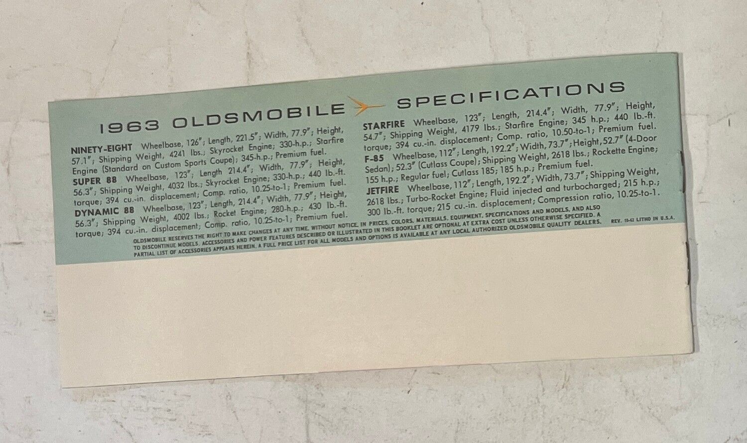Oldsmobile 1963 original broschyr Starfire Jetfire 98 Super 88 16 sidor - Bild 5