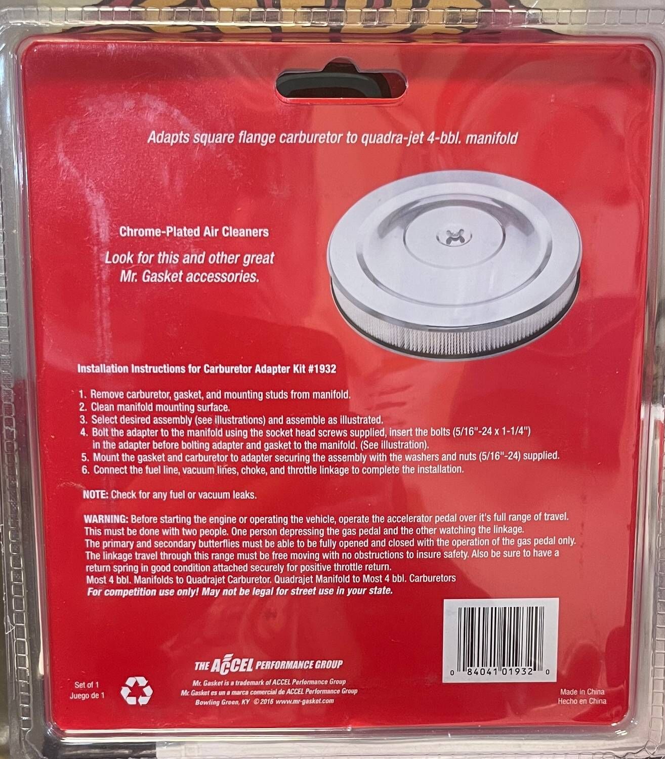 ADAPTERPLATTA 0,75" 15x16,5cm 4-port till QUADRAJET - Bild 3