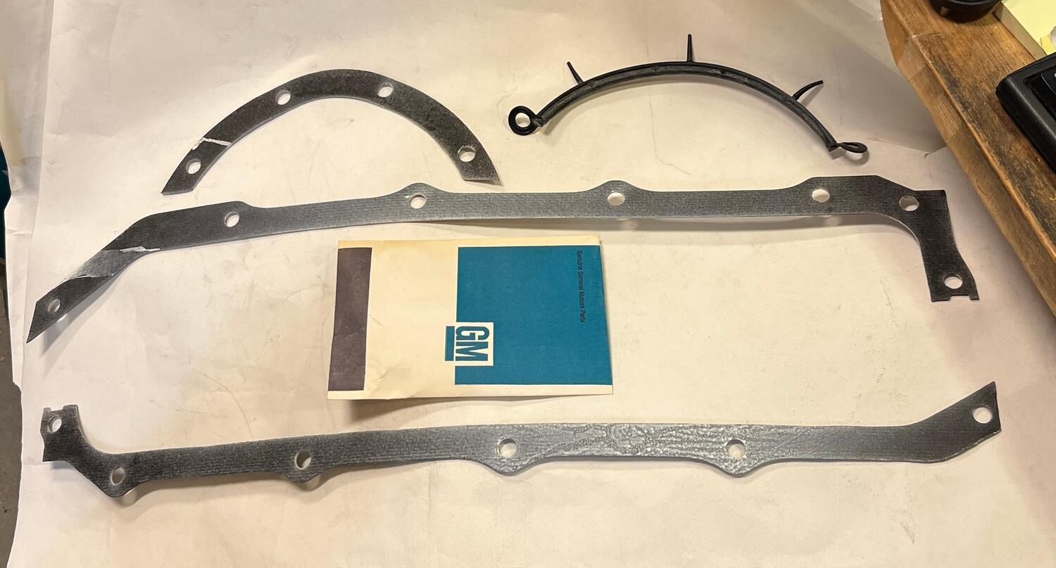 Oljetrågspackningssats 3-håls bakre fläns Pontiac V8 326-455 1958-1976 GM 486584 NOS