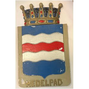 Medelpad vapensköld landskapssköld gjutmetall med 2 öglor baktill, ca 26x15,5cm