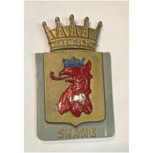 Skåne vapensköld landskapssköld i gjutmetall ca 17x10cm