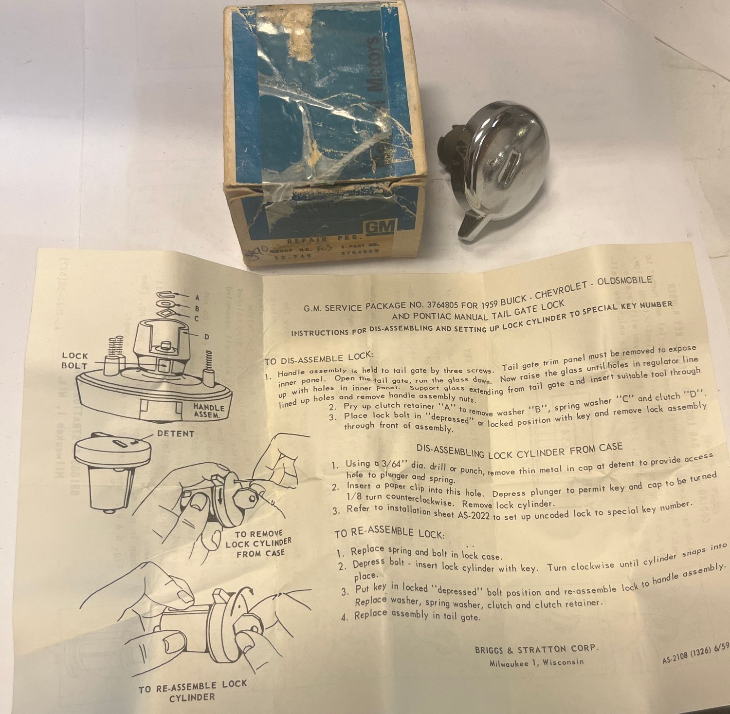 Bakluckslås manuellt GM Station Wagon 1959-1963 GM 3764805 NOS