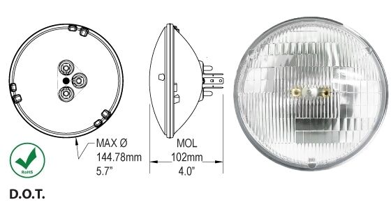 Sealed Beam 12V 50W/35W 5-3/4" Hel/Halv Ljus passar bilar 1958-1996 - Bild 3