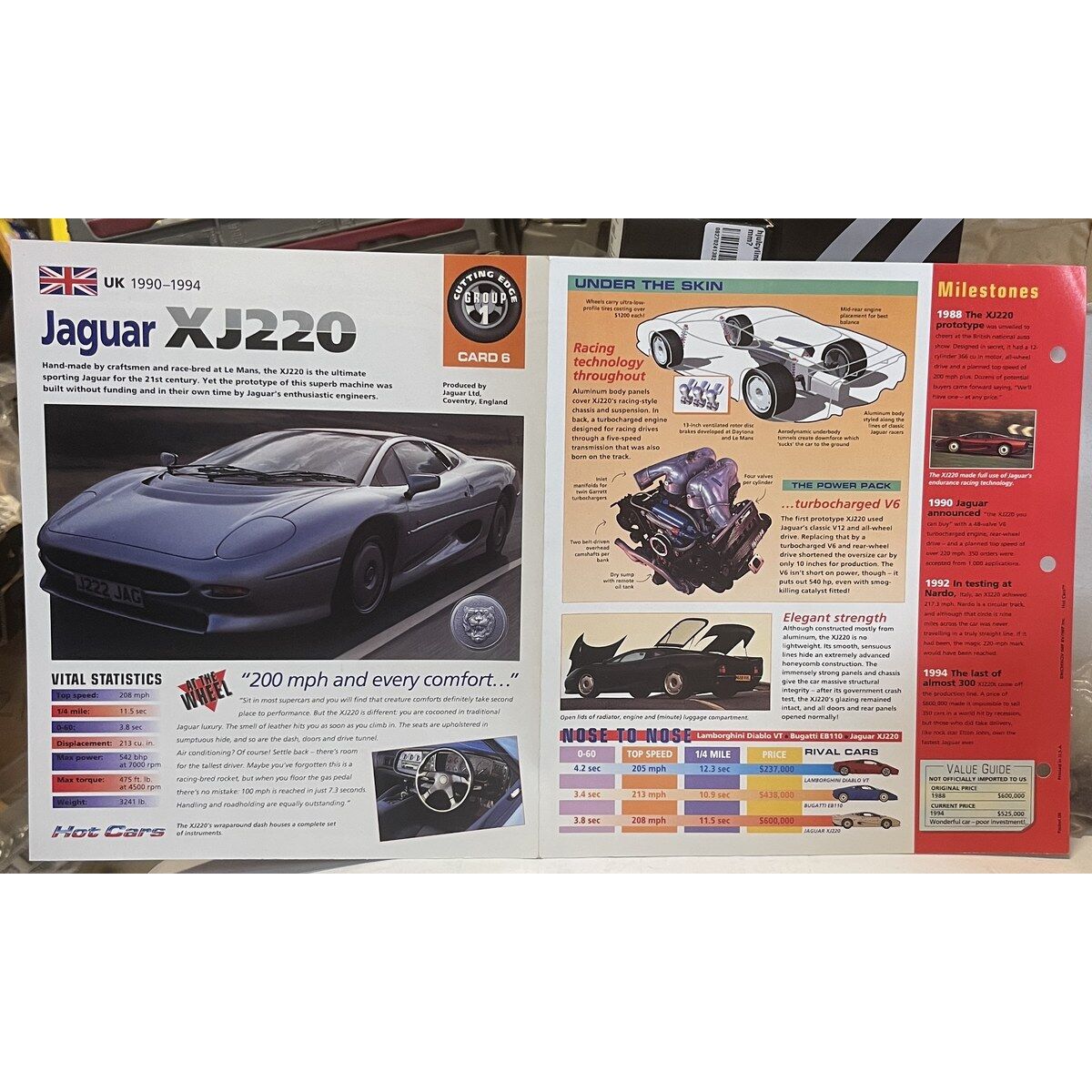 Jaguar XJ220 Hot Cars Cutting Edge Group 1 Card 6