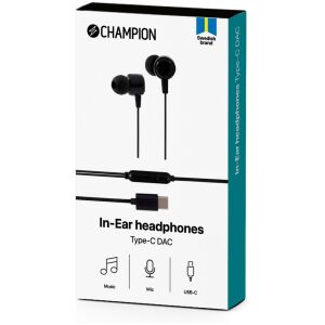 In-Ear Hörlurar USB-C Svart Champion HSZ660C