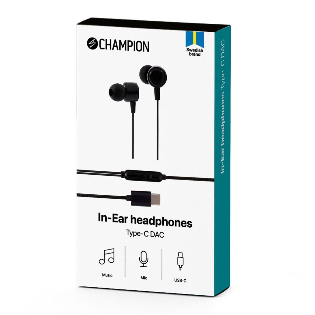 In-Ear Hörlurar USB-C Svart Champion HSZ660C