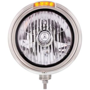 Stainless Steel Classic Headlight Crystal H4 Bulb & LED Turn Signal