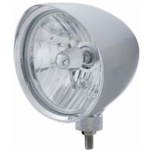Chrome "Chopper" Headlight With Smooth Visor Crystal H4 Bulb