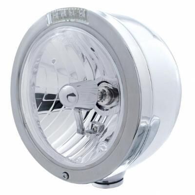 Stainless Steel Bullet Half Moon Headlight Crystal H4 Bulb & LED Turn Signal