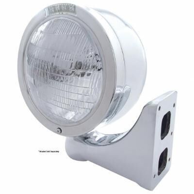 Stainless Steel Bullet Half Moon Headlight 6014 Bulb & LED Turn Signal - Bild 2