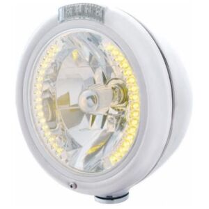 Chrome Classic Headlight H4 With 34 Amber LED & LED Signal - Clear Lens