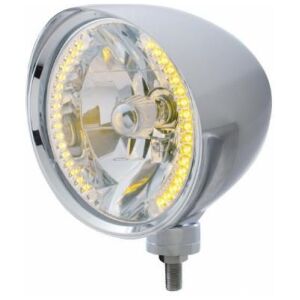 Chrome "Chopper" Headlight With Smooth Visor H4 Bulb With 34 Amber LED