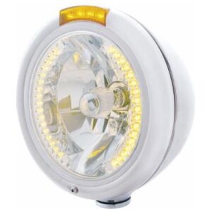 Chrome Classic Headlight H4 With 34 Amber LED & LED Signal - Amber Lens