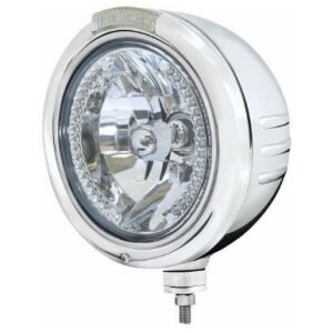 Stainless Steel Classic Embossed Stripe Headlight H4 With White LED & Dual Mode LED Signal