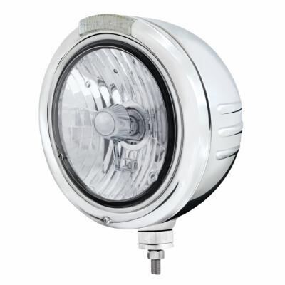 Stainless Steel Classic Embossed Stripe Headlight Crystal H4 & Dual Mode LED Signal