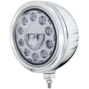 Stainless Bullet Embossed Stripe Headlight Housing With 11 LED Crystal 7" Round Headlight