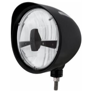 Black "Billet" Style Groove Headlight With Visor 5 LED Bulb - Blackout