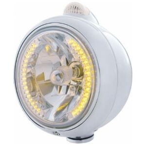 Stainless Steel Guide 682-C Headlight H4 With 34 Amber LED & LED Signal - Clear Lens