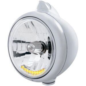 Stainless Steel Guide 682-C Headlight H4 With 10 Amber LED & Original Style LED Signal - Clear Lens