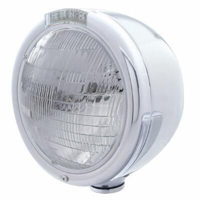 Stainless Steel Classic Half Moon Headlight 6014 Bulb & LED Turn Signal