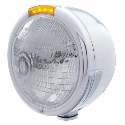 Stainless Steel Classic Half Moon Headlight 6014 Bulb & LED Turn Signal