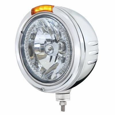 Stainless Steel Bullet Embossed Stripe Headlight H4 With White LED & Dual Mode LED Signal