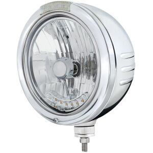 Stainless Steel Bullet Embossed Stripe Headlight H4 With 6 Amber LEDs & Dual Mode LED Signal