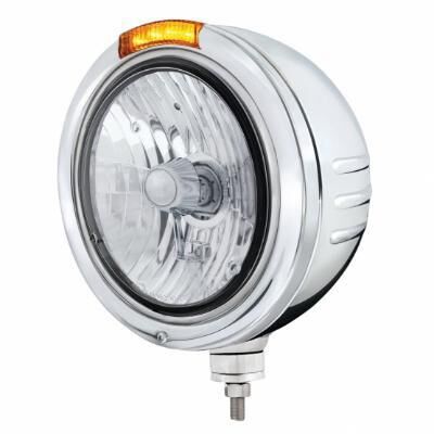 Stainless Steel Bullet Embossed Stripe Headlight Crystal H4 & Dual Mode LED Signal