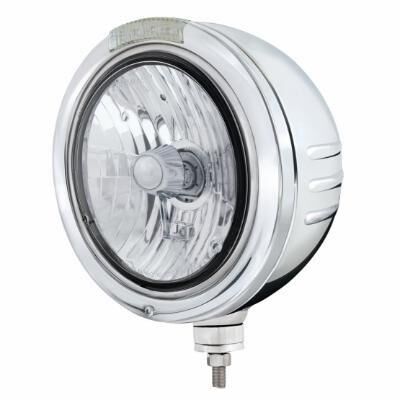Stainless Steel Bullet Embossed Stripe Headlight Crystal H4 & Dual Mode LED Signal