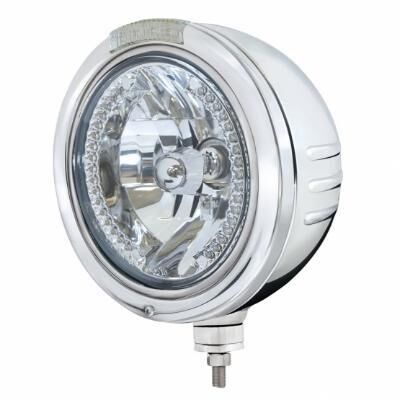Stainless Steel Bullet Embossed Stripe Headlight H4 With Amber LED & Dual Mode LED Signal