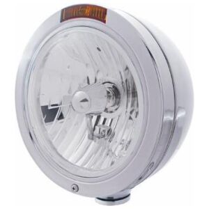 Stainless Steel Bullet Classic Headlight Crystal H4 Bulb & Turn Signal - Amber Lens