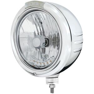 Stainless Steel Classic Embossed Stripe Headlight H4 With 6 Amber LED & Dual Mode LED Signal
