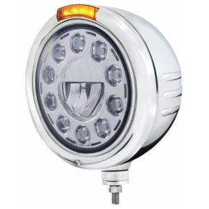 Stainless Steel Classic Embossed Stripe Headlight 11 LED Bulb & Dual Mode LED Signal