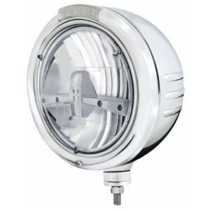 Stainless Steel Classic Embossed Stripe Headlight 5 LED Bulb & Dual Mode LED Signal