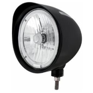 Black "Billet" Style Groove Headlight With Visor 9007 Bulb With LED Halo Rim