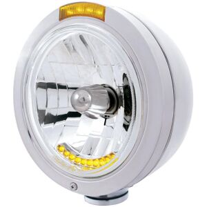 Stainless Steel Bullet Classic Headlight H4 With 10 Amber LED & LED Turn Signal