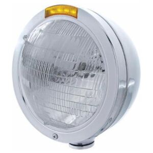 Stainless Steel Bullet Classic Headlight 6014 Bulb & LED Turn Signal